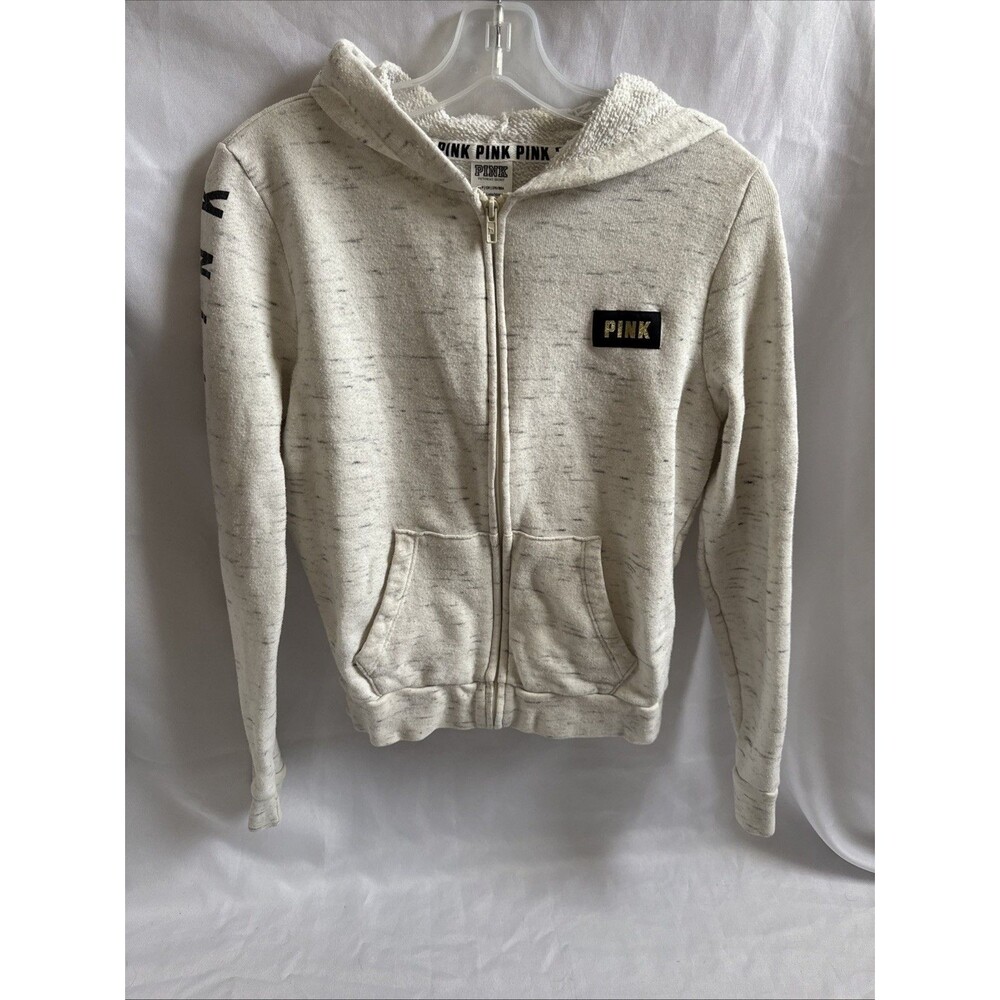 Victoria Secret PINK Zip Up hoodie Small Long Sleeve Pocket Hood White/ivory